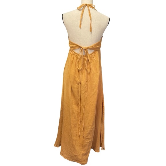 House of Harlow 1960 Mustard Yellow Halter Tie Hippie Boho Summer Maxi Dress S - Picture 3 of 13